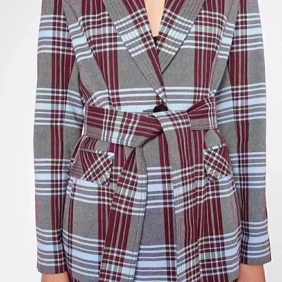 Mirla Beane Wolf & Badger British Oversize belted check jacket 14 NWOT - Picture 2 of 8